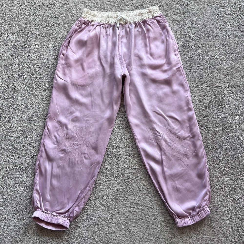 Bernhard Willhelm Sweatpants M Pink Satin Relaxed Fit Embroidered Pull on